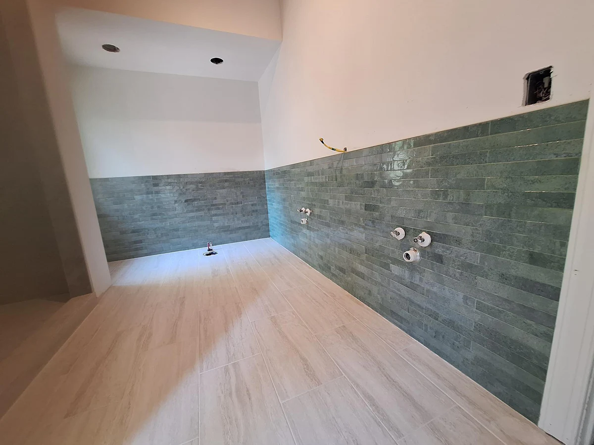 Bathroom remodel with green tile in Bluffton, SC